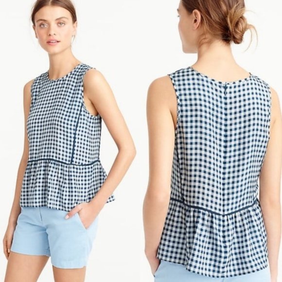 J. Crew Tops - J Crew Ruffle Hem Silk Gingham Top - Blue